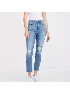 7 For All Mankind HIGH WAIST ANKLE SKINNY Blue Distressed Ankle Jeans SZ 27